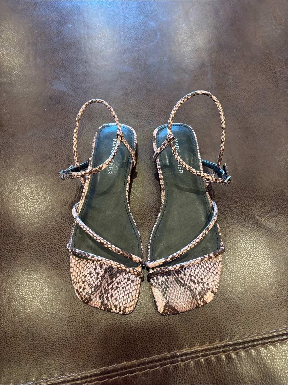 Marc Fisher pink brown snake print sandal